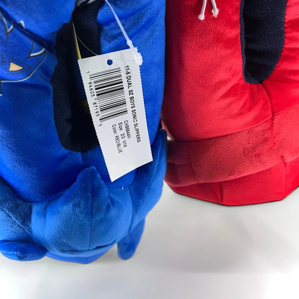 SEGA Sonic the Hedgehog Boys Size 2-3 Plush 3D Slippers Red Blue New
